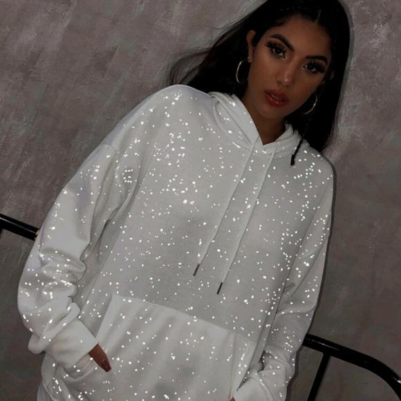 SHEIN | Sweaters | Reflective Speckled Print Drawstring Oversized Hoodie |  Poshmark